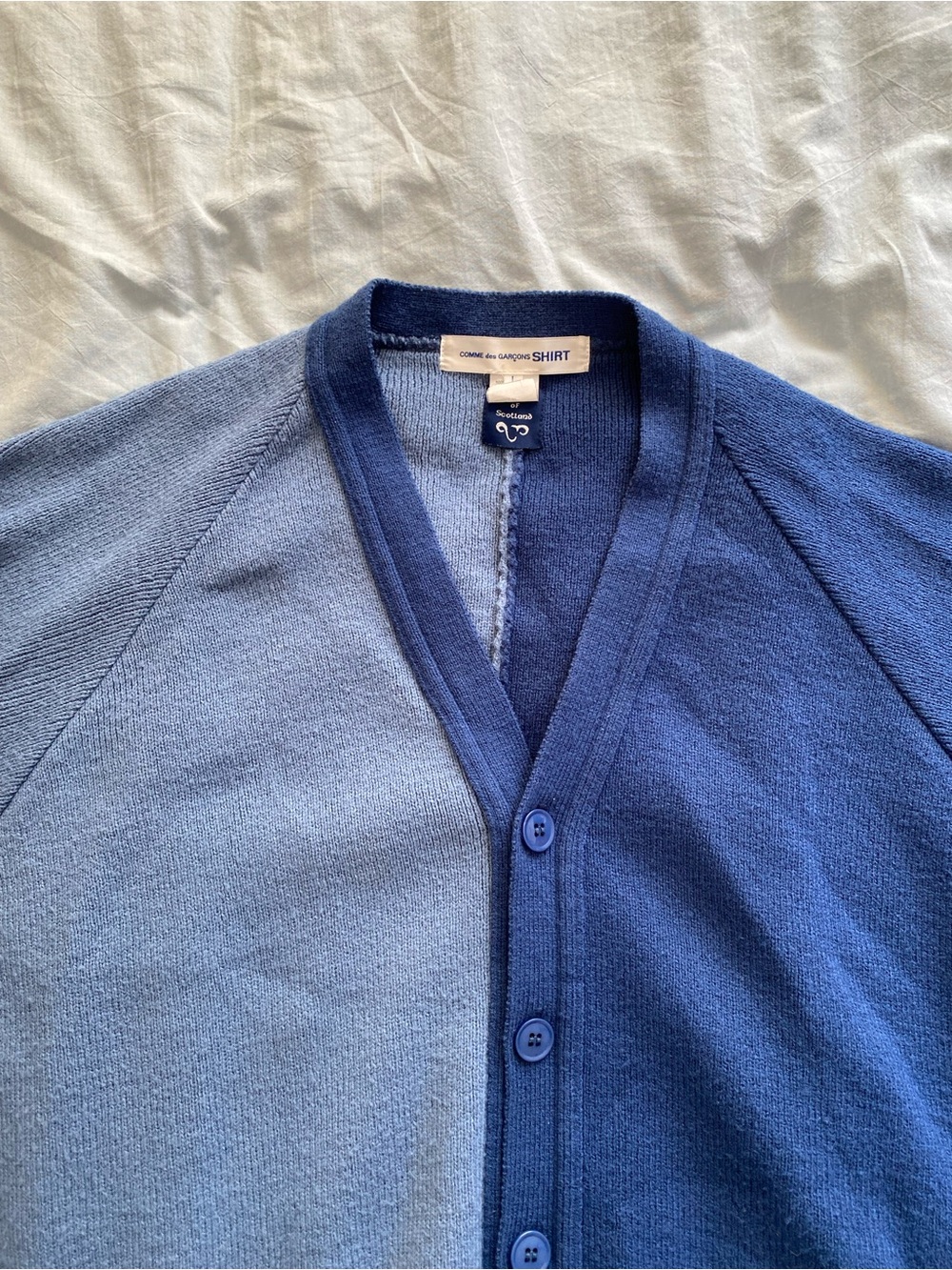Comme des Garçons Shirt Two-Tone Light and Dark Blue Cardigan